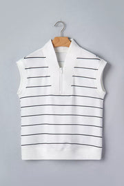 Stripe Color Block Zip V Neck Sleeveless Top, fit detail