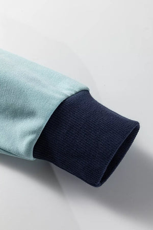 Contrast Edge Colorblock Crop Sweatshirt in Pastel Blue, fabric detail