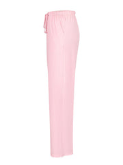 Pink crinkled wide leg pants with drawstring waist and pockets