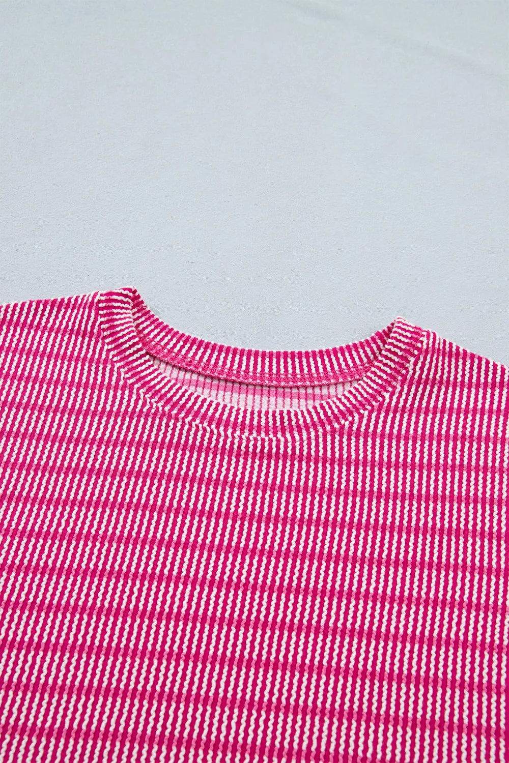 Fuchsia pink striped bikini top with crew neck