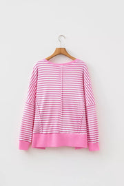 Stripe Textured Knit Color Block Long Sleeve Top in Blush Pink, view 12