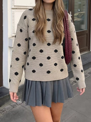 Polka Dot Dropped Shoulder Sweater in Khaki, front view