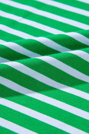 Green and white striped cotton loungewear fabric detail