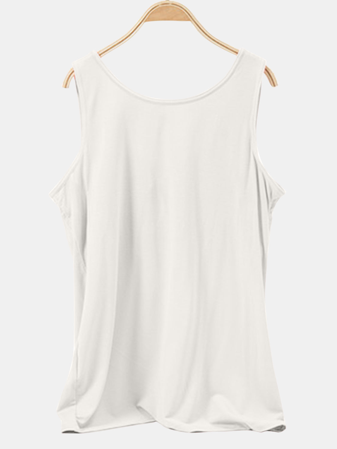 White scoop neck tank top with a relaxed fit.