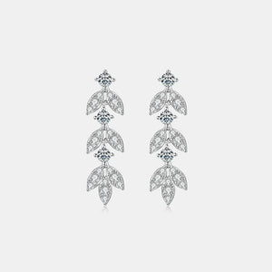 Silver cubic zirconia botanical drop earrings with leaf design