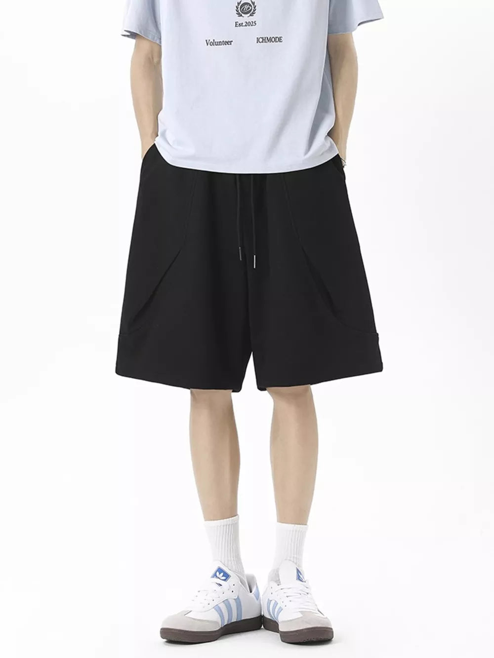 Men's black jogger shorts with drawstring and side pockets