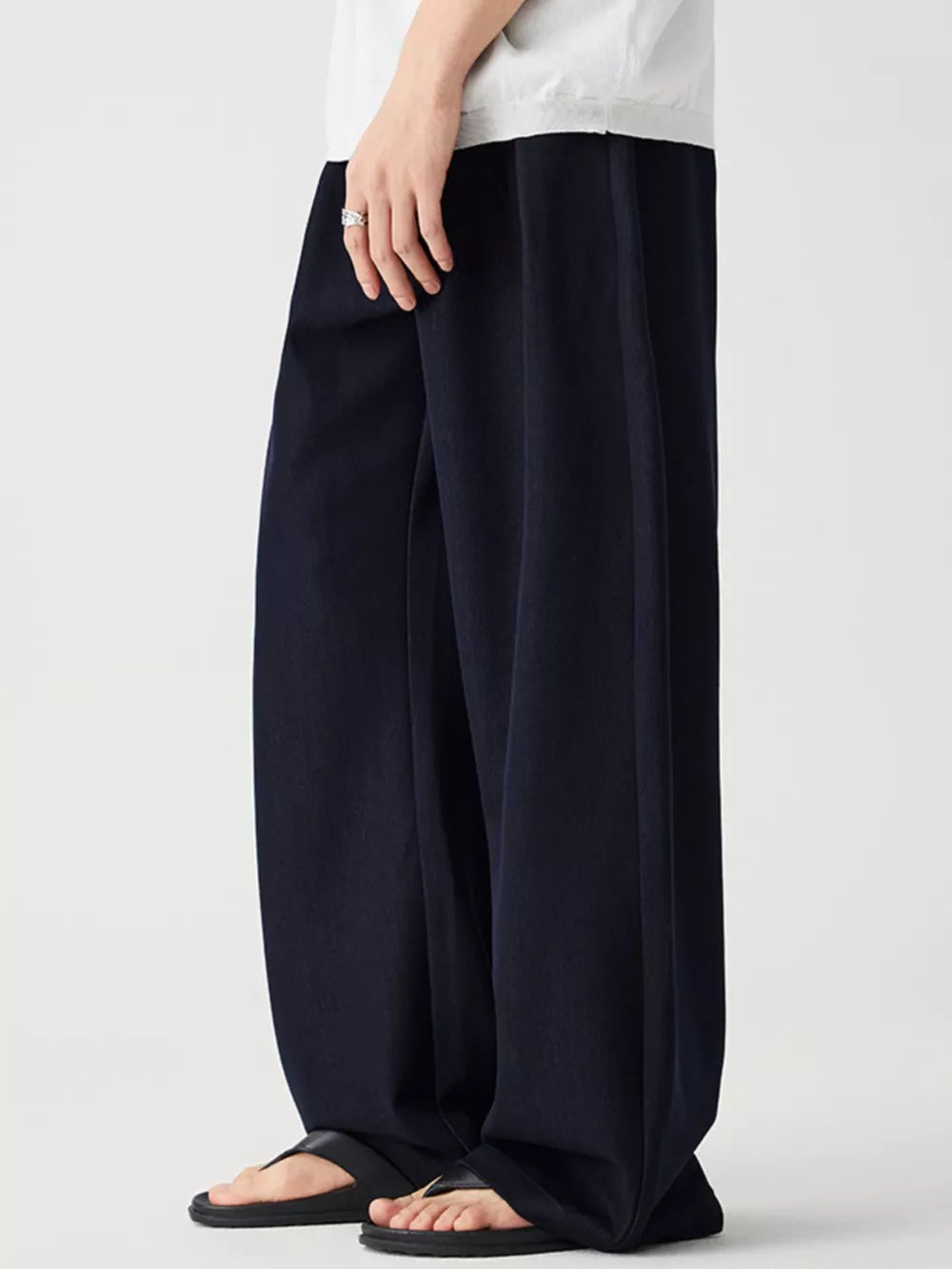 Men S Wide Leg Casual Pants in White, close-up detail