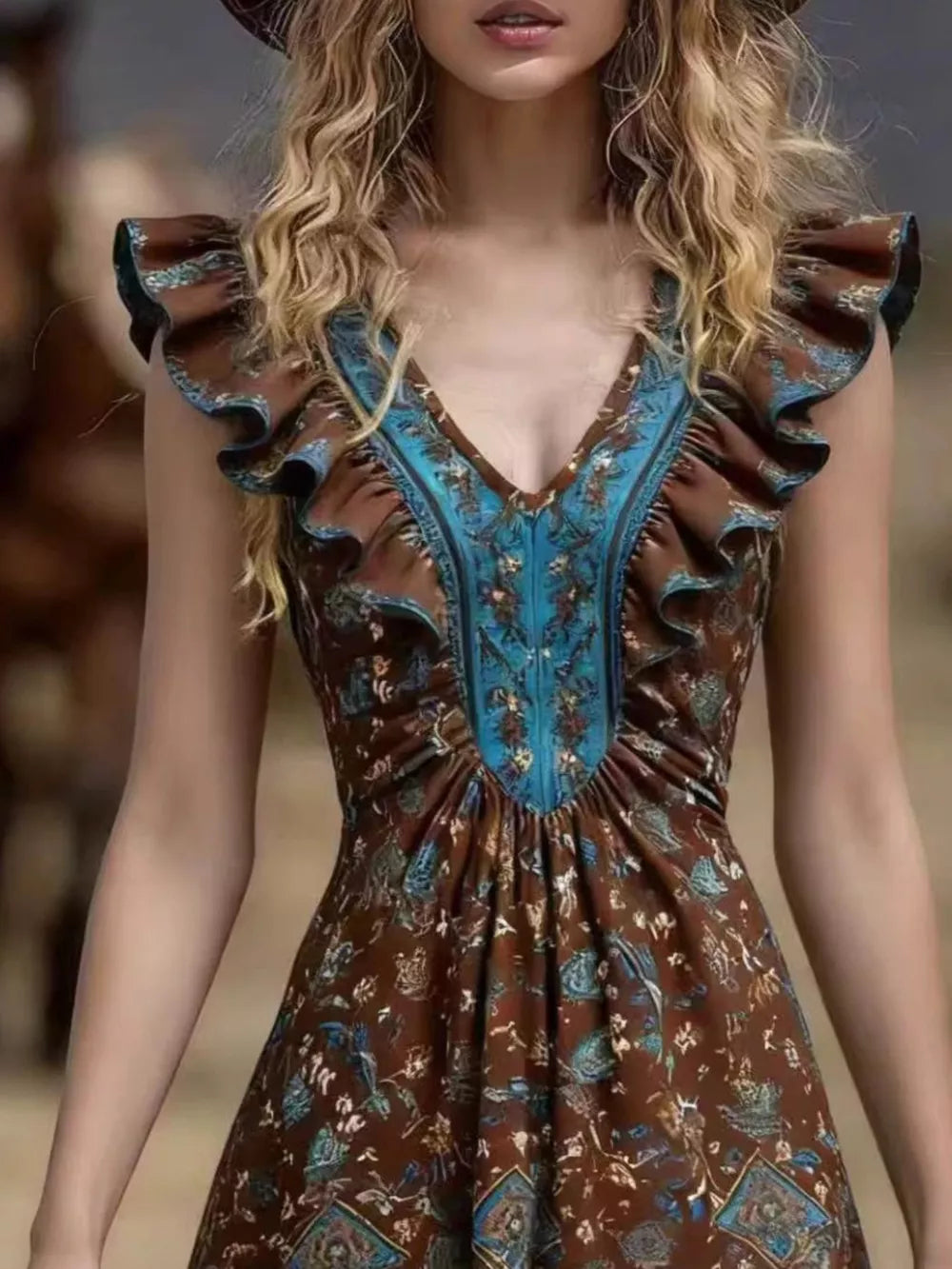 Ruffled V-neck Mini Dress, product detail