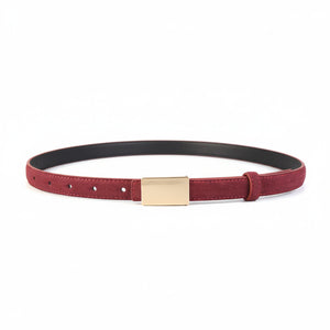 Red cowhide leather belt with gold buckle detail