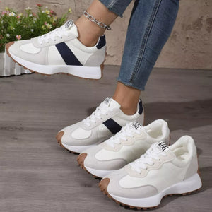 Round Toe Flats Sneakers in Beige, front view