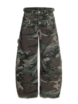 Men's Camouflage Wide-leg Sweatpants in Green Camouflage, front view