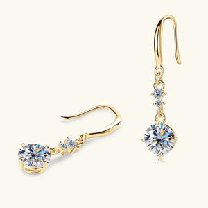 Gold celestial drop pendant earrings with clear cubic zirconia accents