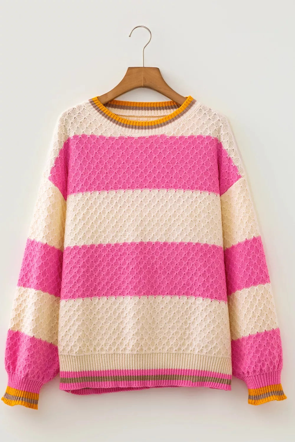Striped Colorblock Drop Shoulder Sweater in Hot Pink, back view
