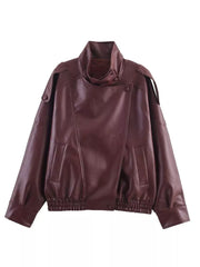 Asymmetrical Faux Leather Moto Jacket in Black, view 11