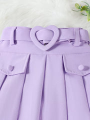 Purple pleated skirt with heart belt and button flap pockets