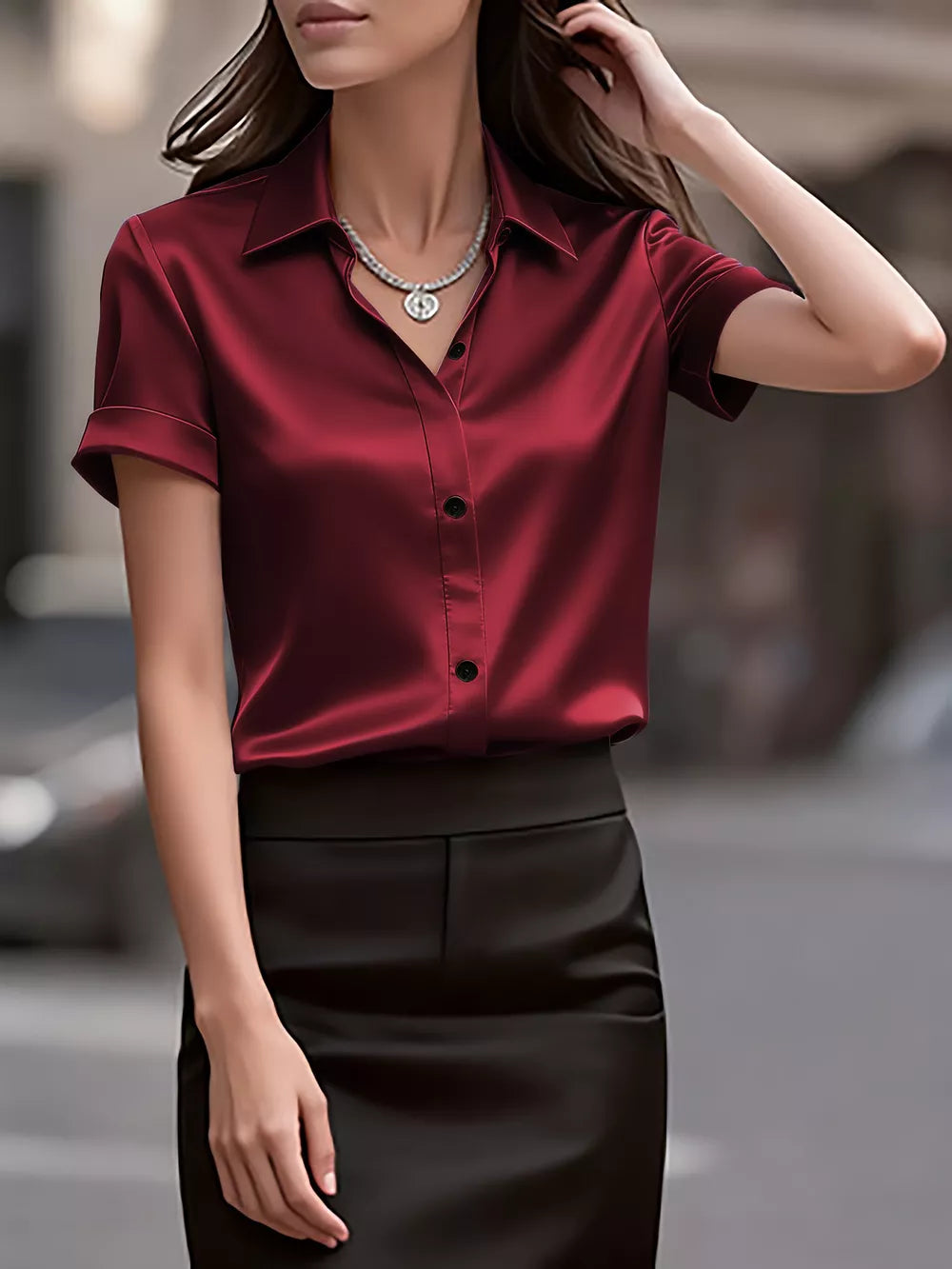 Satin Short-sleeve Shirt in White, side view