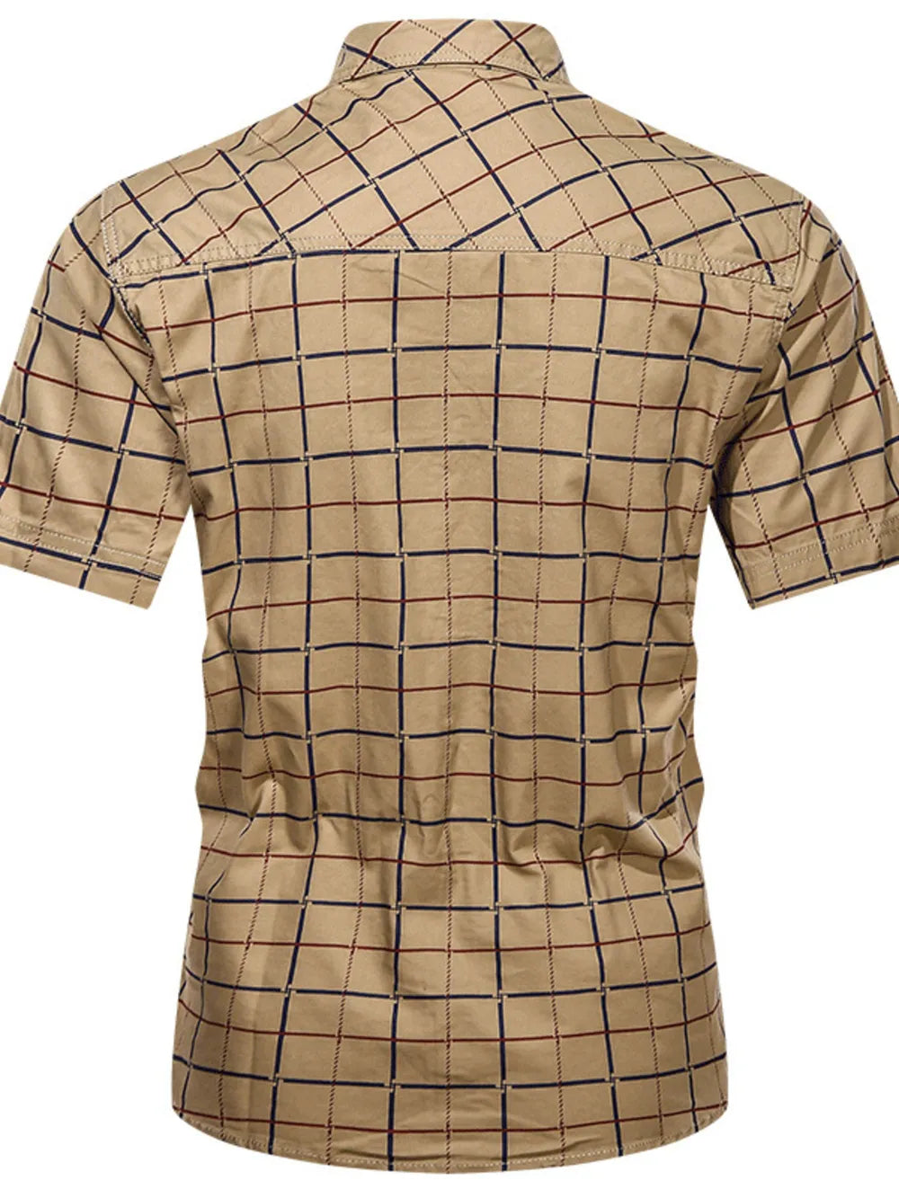 Men's Plus Size Casual Plaid Short-sleeve Shirt in Army Green, side view