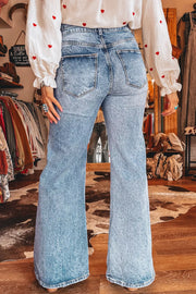 Distressed High-waisted Flare Jeans