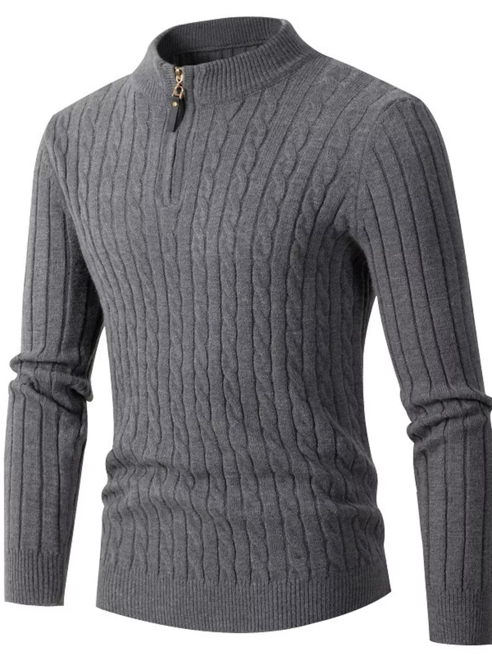 Men's Cable Knit Half-zip Sweater Plus Size in Black, product detail