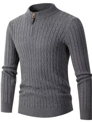 Men's Cable Knit Half-zip Sweater Plus Size in Black, product detail