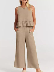 Ruffled Hem Sleeveless Top And Wide-leg Pants Set Plus Size in Black, view 19