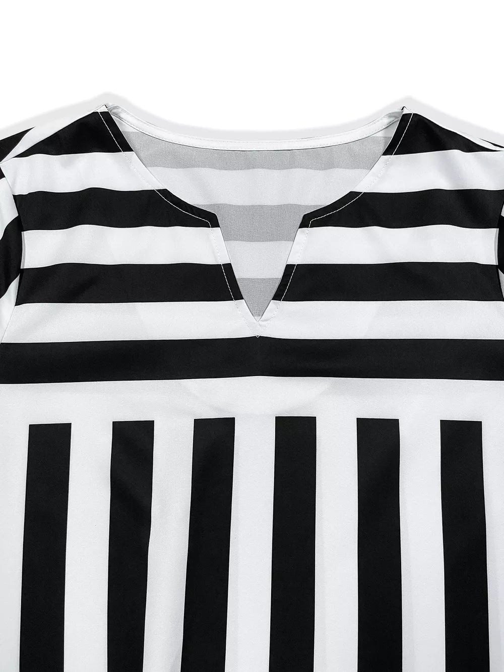 Striped Notched Casual Mini Dress in Black, side view