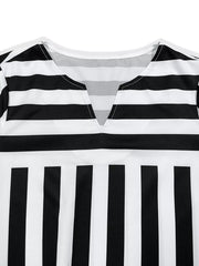 Striped Notched Casual Mini Dress in Black, side view