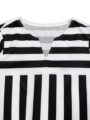 Striped Notched Casual Mini Dress in Black, side view