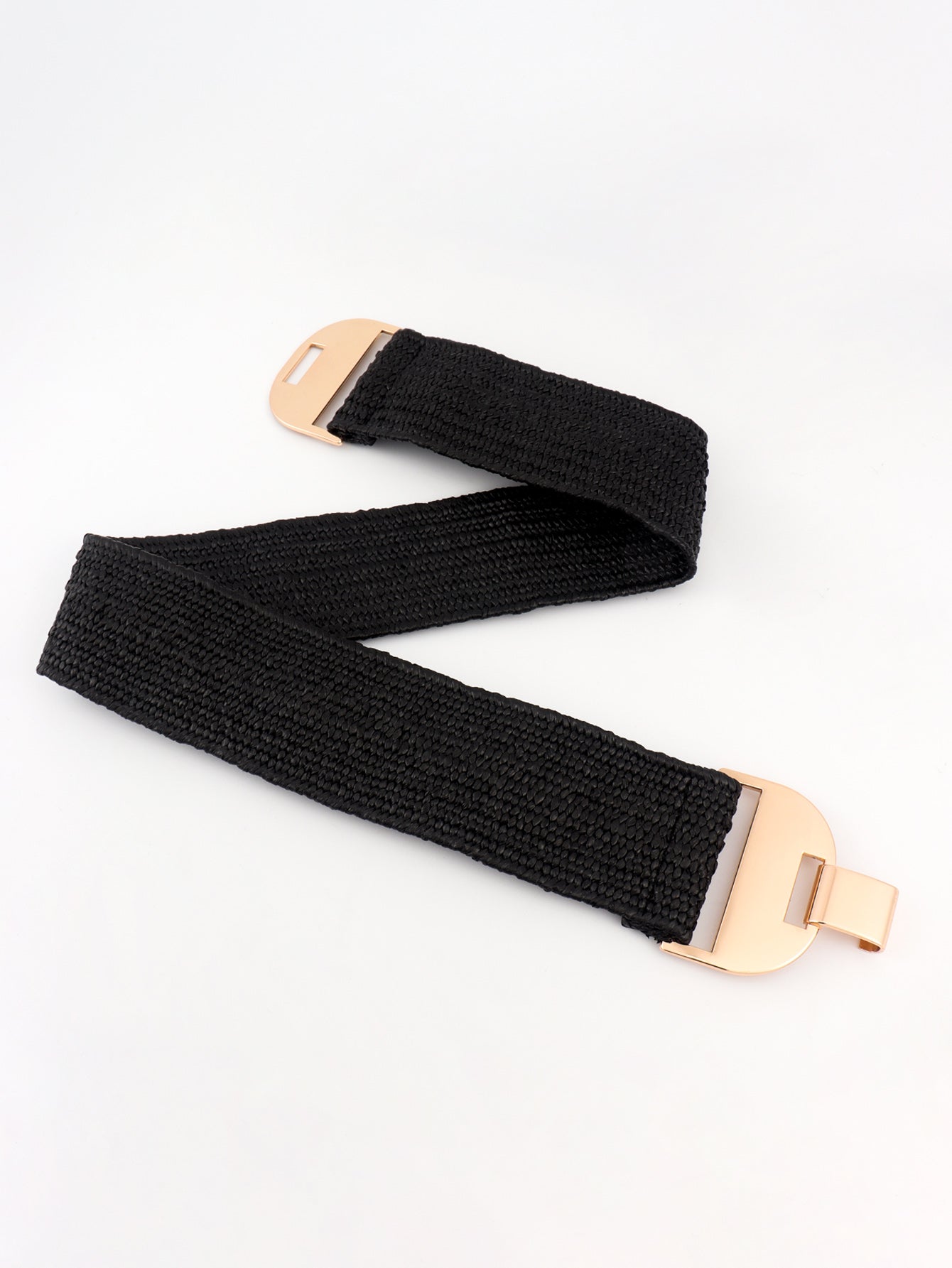 Black raffia belt with gold-tone buckle detail