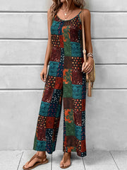 Patchwork print cami jumpsuit with wide legs in multicolor.