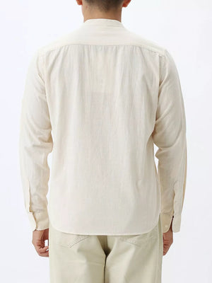 Men's 100% cotton mandarin collar shirt in Light Apricot, button-down style.