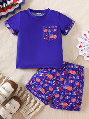 Baby boys patriotic American flag print tee and shorts set with pocket detail