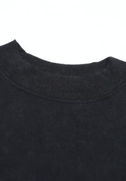 Black acid wash mock neck sweatshirt with ribbed collar detail
