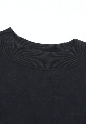 Black acid wash mock neck sweatshirt with ribbed collar detail