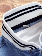 Men's Slim Fit Button-up Denim Jacket Plus Size in Blue, back view