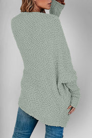 Textured popcorn knit open cardigan in Gum Leaf green with long sleeves and a relaxed fit.