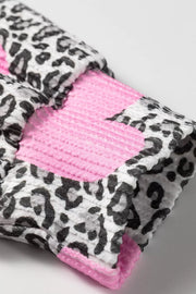 Leopard Heart Print Colorblock Pullover Blouse in Leopard, fabric detail