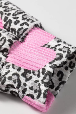 Leopard Heart Print Colorblock Pullover Blouse in Leopard, fabric detail