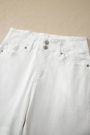 2-button High Waist Wide Leg Jeans, fabric detail
