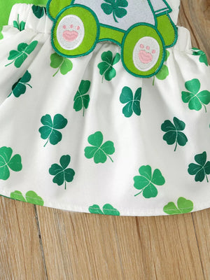 Children's Ruffled Long Sleeve Bodysuit & Dress Set in Grass Green, back view