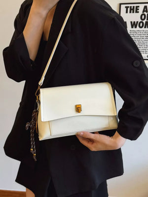 Leather Flap Shoulder Bag in Off-white, close-up detail