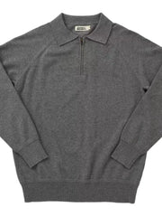 Dark Gray knit polo with zip-through neckline and raglan sleeves.