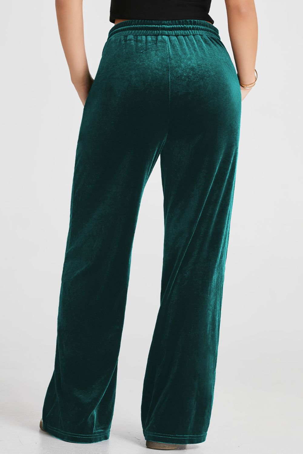 Velvet lounge wide-leg drawstring trousers in Black Forest.