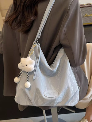 Pu Leather Shoulder Bag Medium in Blue, close-up detail