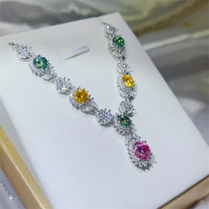 Chromatic Cluster Pendant Necklace with multicolor gemstones and diamond accents.