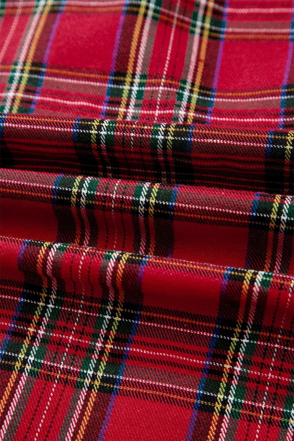 Plaid V Neck Ruffle Color Block Shirt in Rust, alternate angle