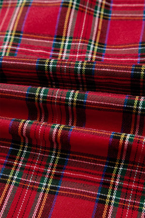 Plaid V Neck Ruffle Color Block Shirt in Rust, alternate angle