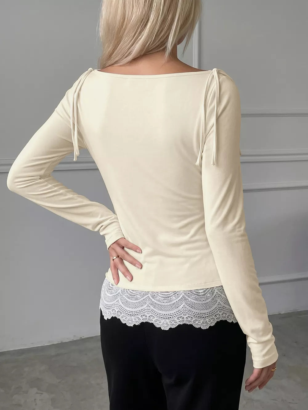 Lace Trim Long Sleeve T-shirt, back view