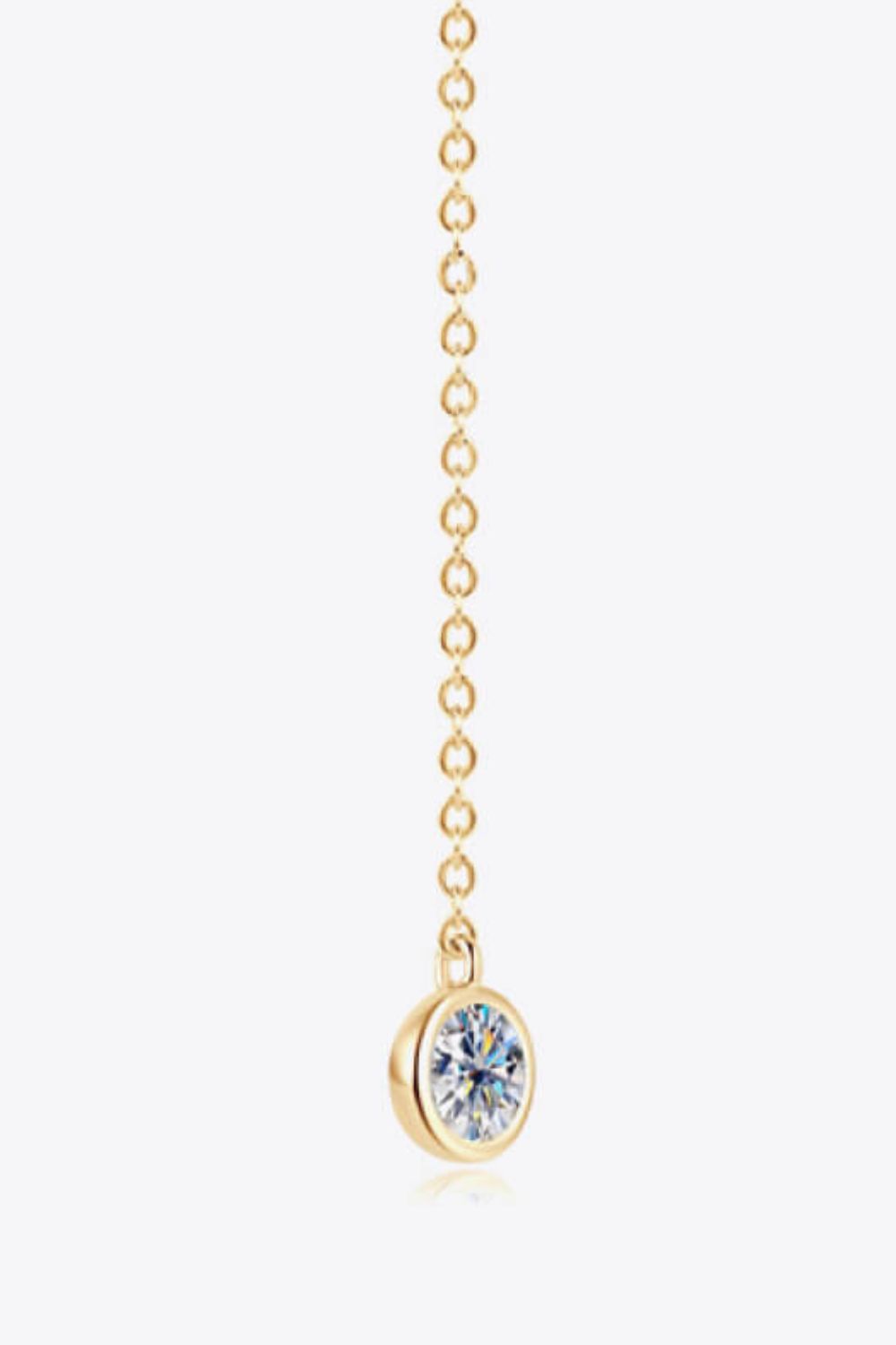 Gold chain drop earrings with a single bezel-set crystal accent.