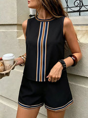 Chic Striped Two-piece Set With Pockets